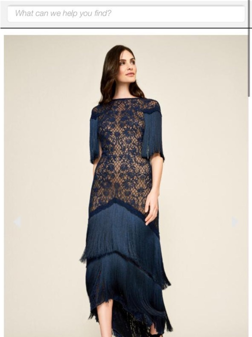 Tadashi Shoji original $800 now $400 Navy Lace Fringe High-Low Dress
